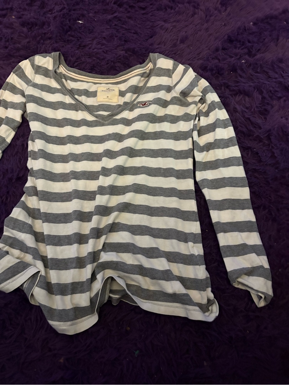 Hollister' Gray & White Striped Long-Sleeve Tee